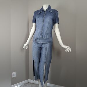 Y2K Anne-X Stretch Denim Jumpsuit – Cropped Slit Leg – Made in Canada